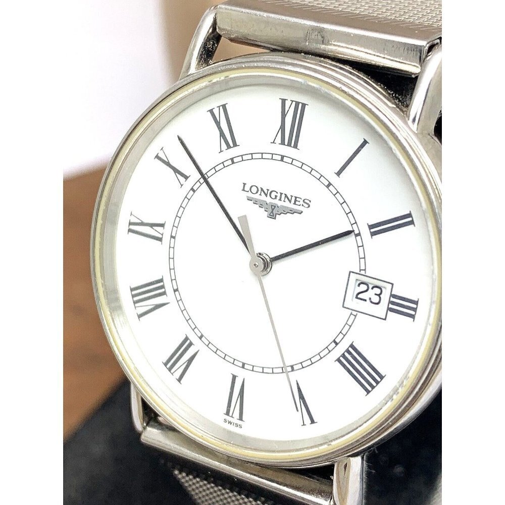 Longines Unisex Watch L47204 Swiss Quartz White Dial 33mm Mesh Silver Steel